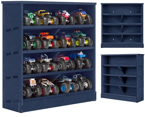 KISLANE Felt Monster Trucks Display Case, Wall-Mounted, 16 Slots, Blue