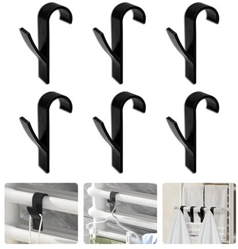 6pcs Round Radiator Hooks, Towel Rail Radiator Hooks, Over Radiator Towel Rail Hooks Radiator Hanger, Radiator Towel Rail Hanger Hooks, Radiator Hooks for Towels, All Standard Radiators (Black)