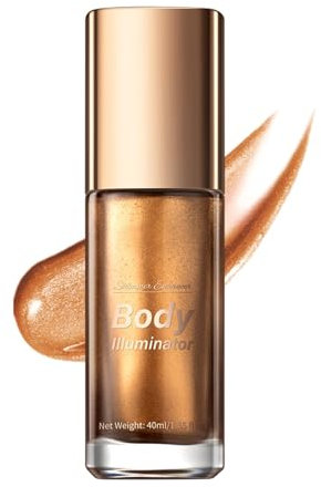 NAOLVE Körper Highlighter Öl, Schimmerndes Körperöl, Schimmernde Körperlotion, Body Glow Oil, Body Luminizer Schimmeröl, Körper Glow Illuminator, Body Shimmer Oil,für Gesicht Körper (Bronze-Gold)