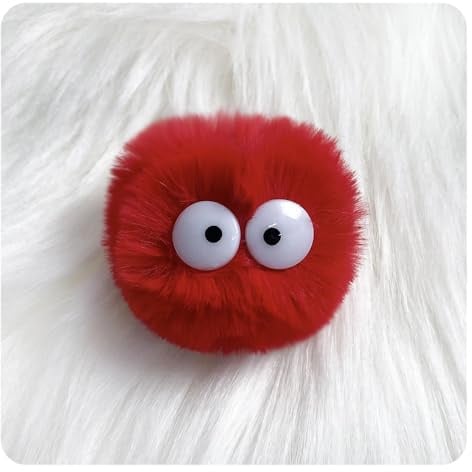 Hrlace Kunstpelz Pom Pom Bälle 5cm Pompons Bommel Cartoon Augen Elfen Staub Pompon mit Elastischer Schlaufe Abnehmbare DIY Pelz Pom Poms für Taschen Schlüsselanhänger Zubehör Rot 50 Stück