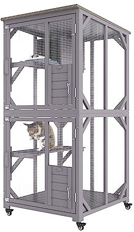 VEVOR Katzenkäfig mit 3 Ebenen und 1 Türen Katzengehege 760x865x1630mm Kleintierkäfig aus Verzinkter Maschendraht Tannenholz Nagerkäfig 14kg pro Etage Ideal für Katzen und andere kleine Tiere