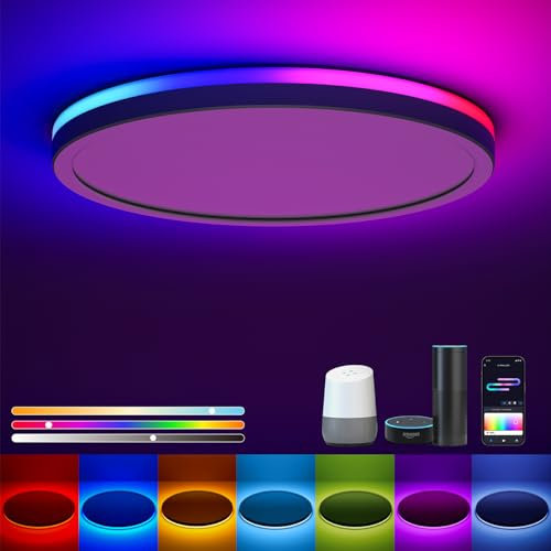 Smart Deckenlampe RGB, Led Deckenleuchte Dimmbar 24W, 16 Millionen DIY Farben, Kompatibel mit Alexa & Google Assistant, RGB Deckenlampe Led für Schlafzimmer, Wohnzimmer, Rund 30CM