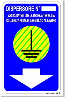 TLDSHOP® - Cartello Segnaletico - DISPERSORE TERRA N° - 20x30cm - Materiale: PVC 5mm(FOREX) - Quantità: Pz (3)
