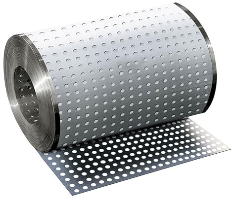 COYOUCO Hoja Perforada de Acero Inoxidable 304, Malla Metálica Decorativa con Agujero de 8 mm, Placa de Metal Perforada para Barandilla de Alféizar y Soporte para Flores,10cm x 200cm