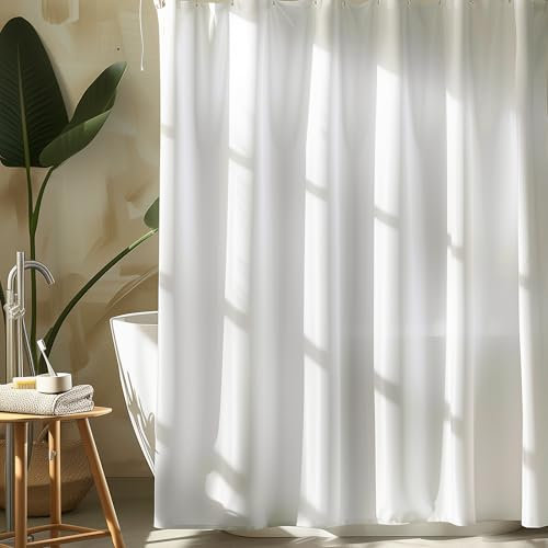 Pameil Tenda Doccia 180 x 180 cm, tenda da bagno bianca, realizzato in tessuto tessile di poliestere, Tenda da bagno resistente antimuffa, impermeabile e lavabile con anello per tenda per doccia