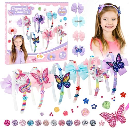 Aomaic Haarreifen Mädchen Haarschmuck Mädchens Haarreifen Selber Machen Bastelset Kinder ab 5 Jahre Einhorn Geschenke für Mädchen Geschenke 4 5 6 7 8 Jahre Diamond Painting Kinder Bastelset