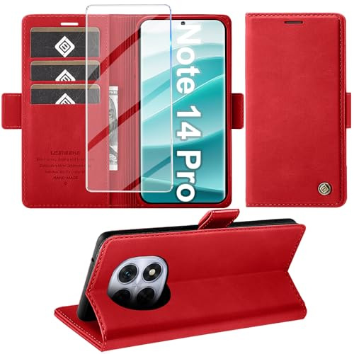 Giyer für Xiaomi Redmi Note 14 Pro Hülle mit Schutzfolie, Handyhülle Redmi Note 14 Pro 5G PU Leder Wallet Flip Case, Schutzhülle Redmi Note 14 Pro Klapphülle mit Kartenfach Standfunktion (Rot)