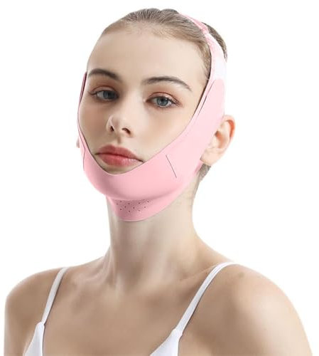 QOMJUFA Masque de levage visage,pour le visage V Line Masque,Masque En Forme De V Lifting Masque Visage,Peut être utilisé à tout moment,rose