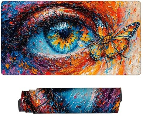 XXL Gaming Mauspad Auge Gamer Mousepad Schmetterling Schreibtischunterlage Wasserdicht Large Size Spezielle Oberfläche Verbessert Geschwindigkeit, rutschfeste Gummibasis, Office 1000x500x3mm H2-154