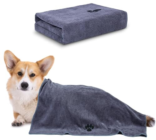 WOUSEDO Mikrofaser-Hundehandtücher zum Trocknen von Hunden, 101,6 x 60,9 cm, super saugfähiges und weiches Haustierpflegetuch, perfektes Dusch- und Badezubehör für Hunde (1 Stück, Grau)