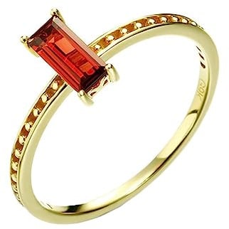 Tolldek Anello in oro giallo 18 carati Au750, in vero oro giallo 18 carati, classica fedi nuziali con filato rosso taglio rettangolare, oro 750, Oro giallo 18 carati, Granato