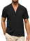DEMEANOR Mens Linen Shirts Short Sleeve Textured Summer Shirts for Men Linen Hawaiian Shirt Men's Casual Shirts Black
