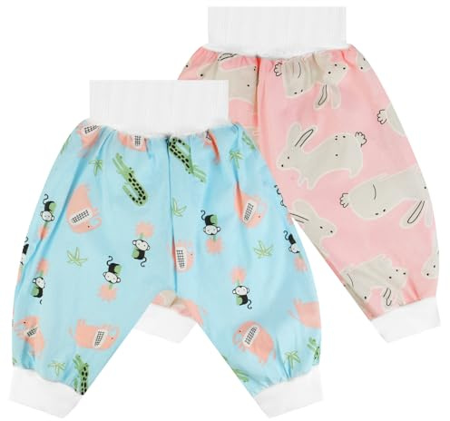 Aolso Baby Trainingshose, 2 Stück Hohe Taille Baby Töpfchen Trainingshose, Windelhosen für Kinder, Baumwolle, Waschbar und Wiederverwendbar, 3-5 Jahre alt(Rosa/Blau)