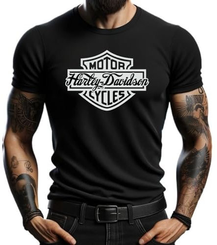 4people T-shirt noir Harley avec logo classique - Style décontracté pour motards et amateurs de moto, Noir , M