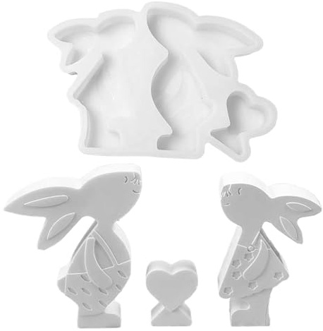 Tktouci Silikon-Hasenform Für Schokolade - Osterformen Für Harzguss | Handgemachte Paar Epoxidharz Gießform | Osterdekorationsform Zum Gießen Von Duftkerzen, Gips, Beton, Harz