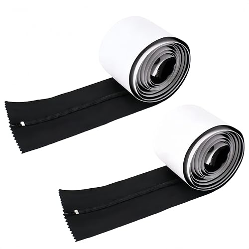 HJYDGJ 2 cerniere impermeabili e inossidabili, colore nero, chiusura lampo autoadesiva, 7,6 cm x 215 cm, robusta chiusura lampo antipolvere, autoadesiva, telone doppia chiusura lampo