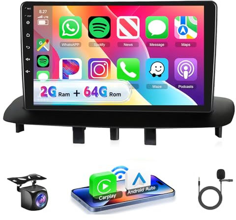 VECHTEL Autoradio 2G+64G Android 13 per Renault Megane 3 Export 2009-2014, 9 HD 2.5D Schermo Tactile Stereo Auto co Carplay Android Auto senza Fili GPS Wi-Fi USB Bluetooth Radio FM RDS Retrocamera
