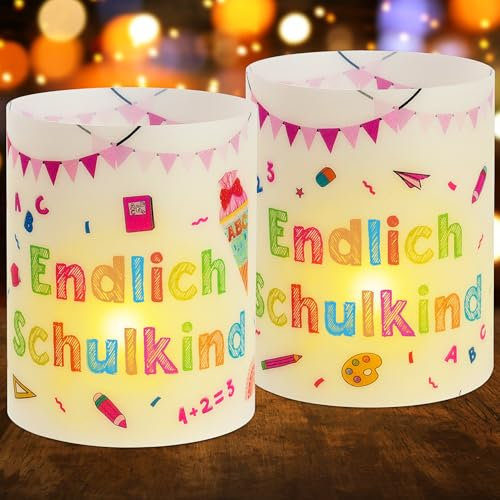 12 Windlicht Tischdeko Einschulung Mädchen, Deko Einschulung Mädchen 2025, Endlich Schulkind Deko, Dekoration Schulanfang, Geeignet für Teelichter oder Kerzen