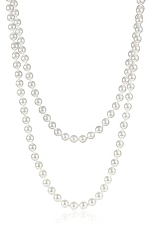 ZAVANA Lange Perlenkette für Damen aus weißen Muschelperlen, elegante Damenkette ohne Verschluss in 60 cm, 85 cm, 140 cm oder 150 cm Länge, klassischer Perlenschmuck im Schmuckbeutel