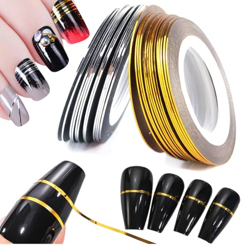 ZORVYN 20 Stück Glänzendes Nail Art Line Tape Nagel Sticker, Nageldesign Nagel Stripes Für Kreative Nageldesigns Und Nail Decoration Für Maniküre Diy