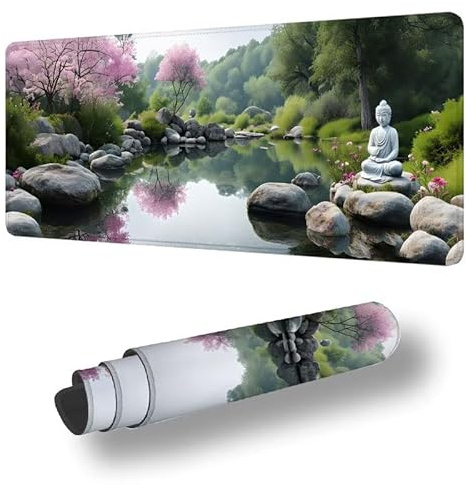 Large Mouse Mat 1200 x 600 x 3 MM XXL Extended Desk Mat, Zen Gaming Mouse Pad, Keyboard Mousepad Lake Desk Pad, with Non-Slip Base and Stitched Edge Mousepad for Gaming Office Accessories S-9592