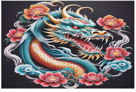 Drache Holzpuzzle 1000 Teile Klassische Puzzles Erwachsene Kinder Puzzle DIY Kit Holzspielzeug Einzigartiges Geschenk (75×50cm)