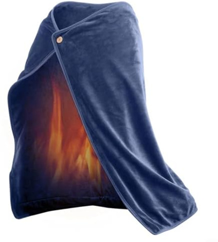 Advokingtap Electric Heated Throw Blanket, USB Heated Shawl, Cordless Heated Blanket Rechargeable, Flannel Blanket Washable For Car Home Office(Blue)