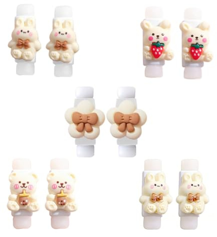 Gaodercha 10 pcs Charging Cord Protector 5 Styles White Phone Data Lines Protect Accessory Bear and Flower Patterns Cute Cable Protector for Phone Charger Suit for All Cellphone Data Lines