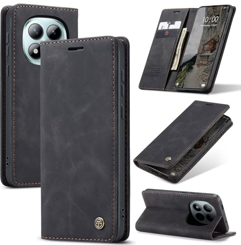 Cracedily Coque pour Xiaomi Redmi Note 15 Pro Plus 5G Pochette, Etui Protection Housse Premium en Cuir PU, Etui à Rabat Pochette de Portefeuille Étui pour Note 15 Pro Plus 5G Case, Noir