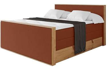 ALTDECOR Boxspringbett mit Matratze und Lattenrost, Topper, Fußteil,Polsterbett mit Bettkasten, Bett mit Stauraum H3- und H4- Matratze, Doppelbett, Springboxbett - LOLLI9-Z King Rot 200x200