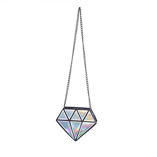 LUOEM Hologramm Diamant Kleine Schultertasche PU Leder Crossbody Kette Tasche für Damen (Silber)