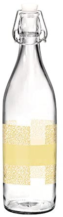 BORMIOLI ROCCO 2674408 Bottiglia Naturalmente in Vetro, Decoro Giallo con Tappo Meccanico, in Plastica, Grigio, Lt 1, Glass