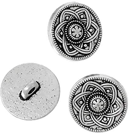 12 Metallknöpfe 15mm rund antiksilber Knöpfe Knopf Ösenknöpfe Blumen Muster DIY