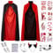 Hook Umhang Schwarz Rot Vampir Kostüm Cape Zauberer Mit Tod Kultfaktor Hexe für Kinder or Erwachsene Halloween Kostüm Mantel 140cm, 30 Temporäre Tattoos, Dentures, Teufel hörner