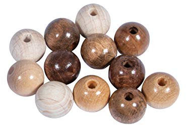 Rayher 12210505 Holz Perlen Mischung, FSC zertifiziert, poliert, 12 mm ø, Natur-Töne, 32 Stück, Buchenholz, schweiß- und speichelecht, Schmuckperlen