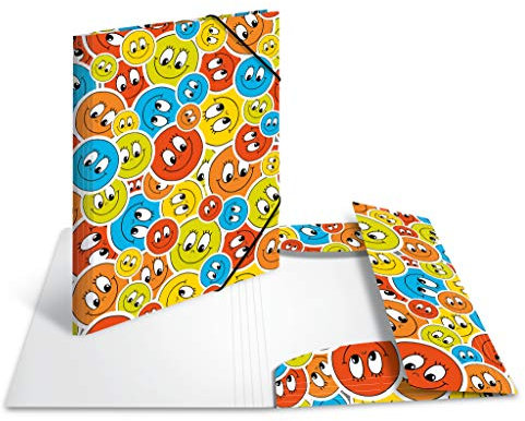 HERMA 19708 Sammelmappe A3 Kids Happy Smile, Kinder Eckspanner-Mappe aus Kunststoff mit Innendruck & Gummizug, stabile Einschlagmappe aus Plastik für Jungen & Mädchen