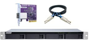 QNAP Enclosure di archiviazione JBOD SATA 6Gbps con montaggio a rack 1U a 4 alloggiamenti, TL-R400S, scheda di interfaccia PCIe SATA (QXP-400eS-A1164) inclusa
