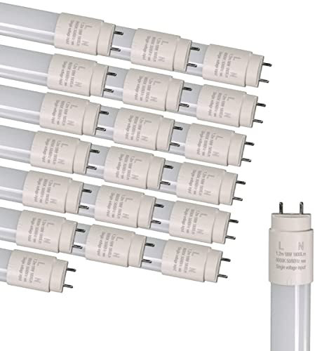 JANDEI - x20 LED Röhre 120cm 18W, Kaltweiß 6000K, 2160 Lumen, Standard T8 G13 Stecker, Beleuchtung für Büros, Flure, Garagen, Handel, 220V. 1 Anschluss.