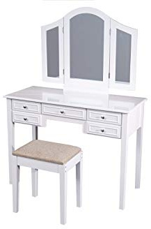 yelloo MOD. Marilyn Toeletta da Trucco con Specchio e Sgabello Tavolo Comò per Cosmetici in Legno Bianco