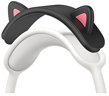 Kompatibel mit Airpods Pro Max Hülle, niedlich, kreativ, lustige Persönlichkeit, Katzenohrenform, kratzfest, Schwarz