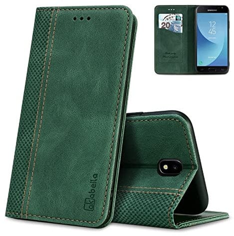 AKABEILA Case for Samsung Galaxy J3 Pro / J3 2017 Premium Leather Flip Wallet Case with Magnetic Closure Kickstand Card Slots Folio Phone Case Cover Shockproof Green