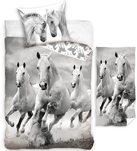 rainbowFUN.de Wild-Pferde Bettwäsche-Set Wendemotiv 135x200 Bade-Handtuch 70x140 Bettzeug Strandlaken