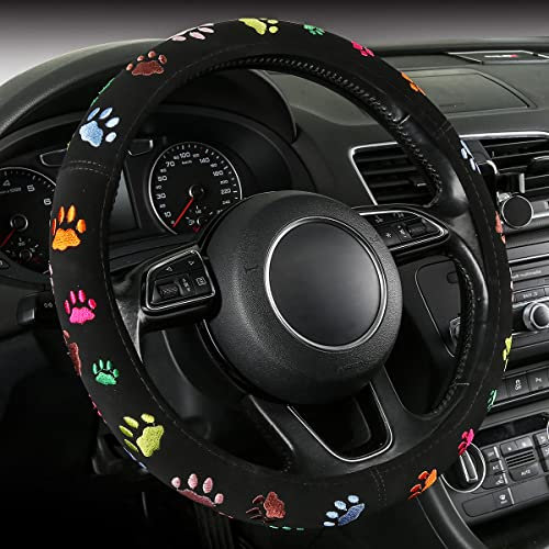 Lenkradbezug Pfoten,Gestickt Niedlich,Schweißabsorber,Lenkradschutz in Universal Größe 37-39 cm,Lenkradhülle für Sommer & Winter, Autozubehör Innenraum Anti-Rutsch (SWC-Paw)