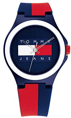 Tommy Hilfiger Analog Quarzuhr Unisex mit Rotes und Blaues Silikonarmband - 1720025