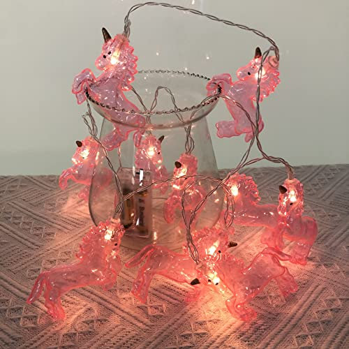 Niedliches Tier, Einhorn, LED-Lichterkette, Pferde, Rosa, glänzend, für Party, Geburtstag, Weihnachten, Thanksgiving, Familie (3 m/20 LED, Einhorn-Rosa)