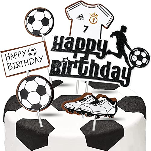 6pcs Football Cake Topper - Football Birthday Cake Decoration for Boy, Soccer Sports Party Toppers, Cupcake Decorations