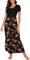 DEARCASE Robe Longue Femme Ete Ample DéContractéE Robe à Manches Courtes Fleurie Robes de Plage avec Poches Rose Noir M