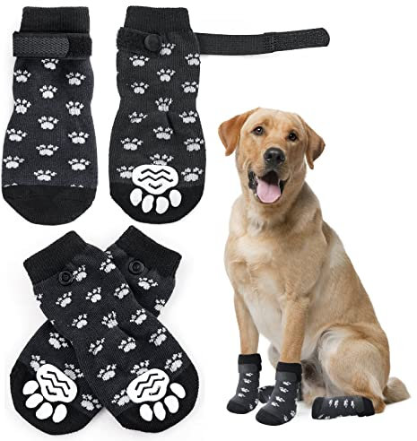Anti Slip Paw Protectoren Hundesocken, doppelt seitlich rutschfeste Hundesocken mit einstellbaren Riemen, Traktionskontrolle für Innenholzboden (S)