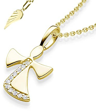 Schutzengel Kette Mädchen Gold (Silber 925 vergoldet)| Engel-Anhänger Halskette | Kinder-Schmuck Erst-Kommunion Tauf-Geschenk Konfirmation Firmung Geburt Taufe | Goldkette Kinderkette Taufkette