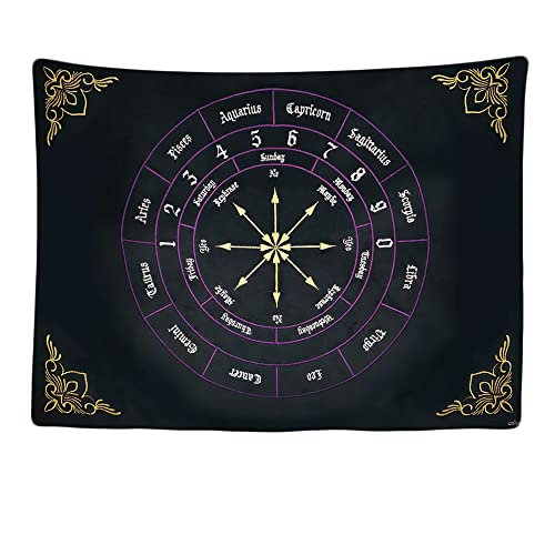 Ulticool - Zodiac Signs Astrologie Gothic Mandala - Wandteppich - 200 x 150 cm - Großer Wandteppich - Poster Stoff Dekoration - Zubehör Hippie Bohemian - Leinwand